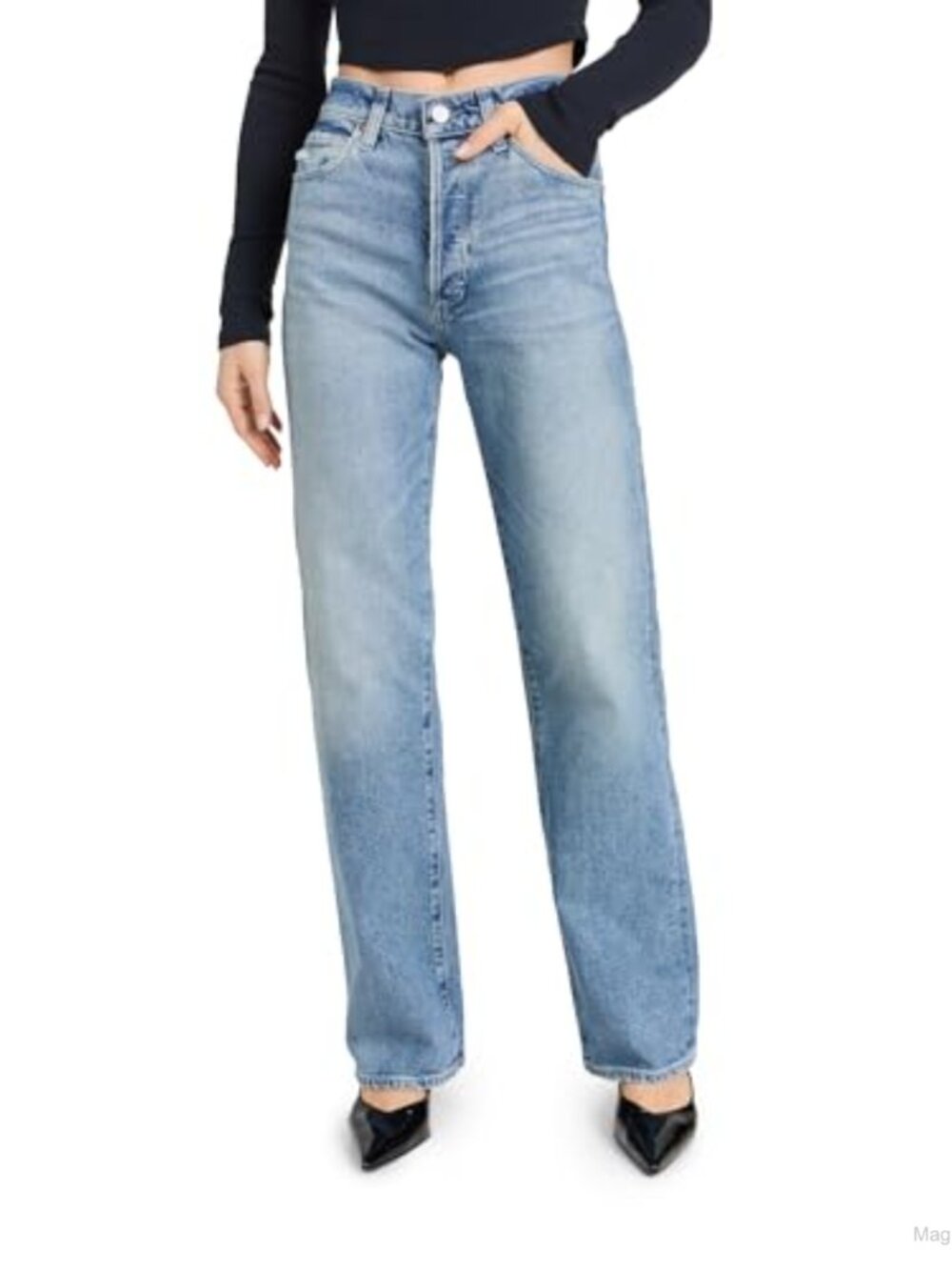 High Rise Wide Leg Jeans 32 Inseam Button Fly Flat Front Denim